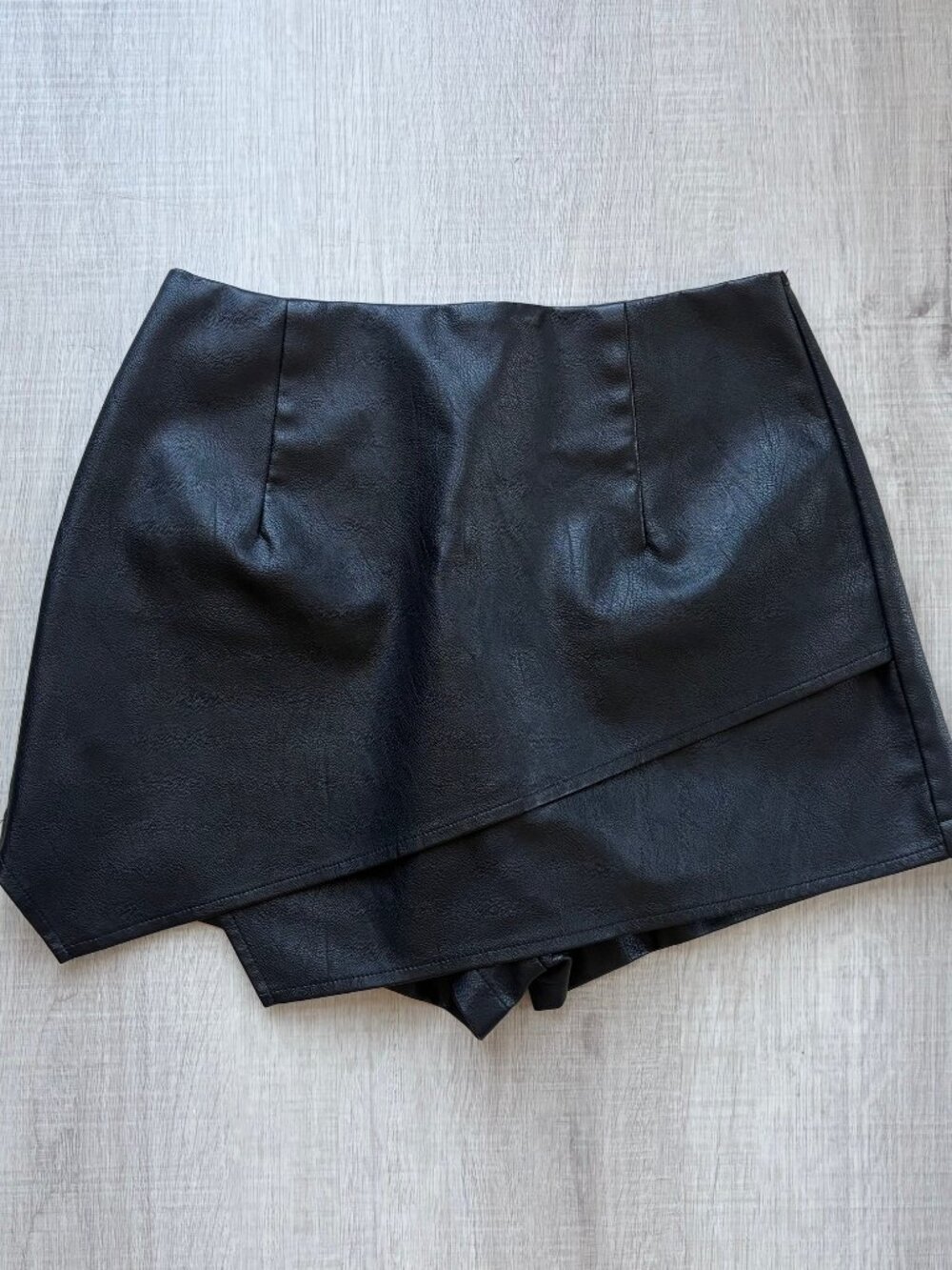 Lulu's Black Faux Leather Asymmetrical Mini Skort